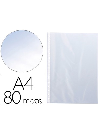 Funda multitaladro q-connect din a4 80 mc cristal caja de 100 unidades
