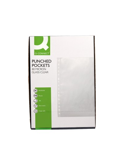 Funda multitaladro q-connect din a4 80 mc cristal caja de 100 unidades