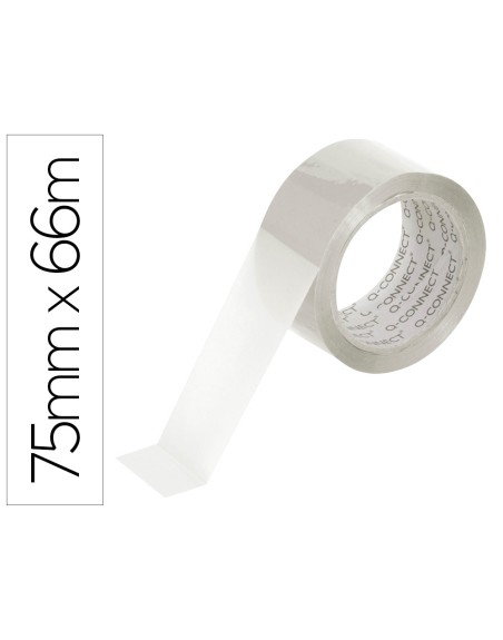 Cinta adhesiva q-connect polipropileno transparente 66 mt x 75 mm para embalaje