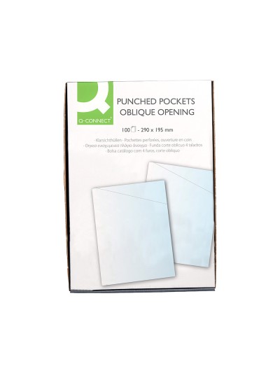 Funda protectora q-connect corte oblicuo 290x195 cristal sin taladros pvc 90mc caja de 100 unidades