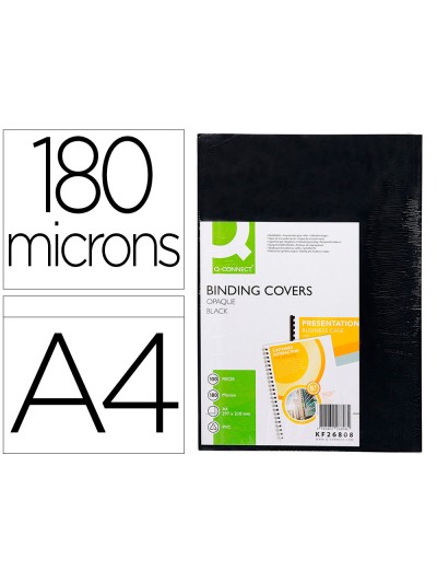 Tapa de encuadernacion q-connect pvc din a4 opaca negra 180 micras caja de 100 unidades