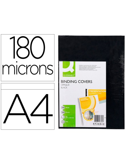 Tapa de encuadernacion q-connect pvc din a4 opaca negra 180 micras caja de 100 unidades