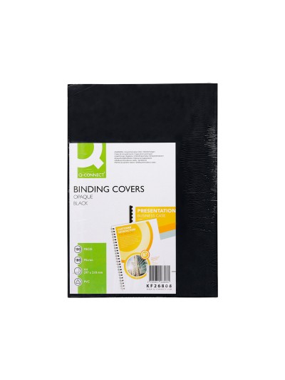 Tapa de encuadernacion q-connect pvc din a4 opaca negra 180 micras caja de 100 unidades