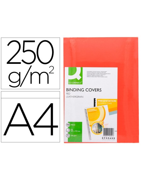 Tapa de encuadernacion q-connect carton din a4 rojo simil piel 250 gr caja de 100 unidades
