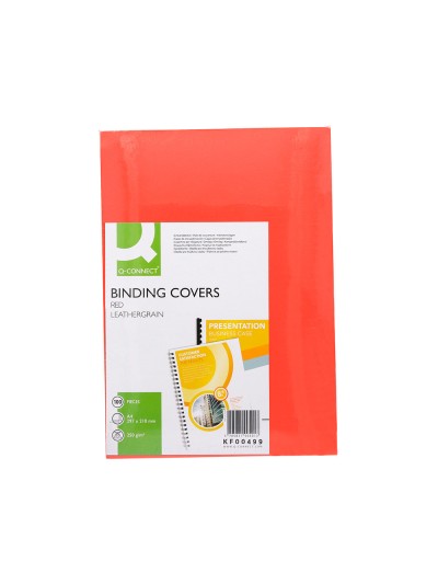 Tapa de encuadernacion q-connect carton din a4 rojo simil piel 250 gr caja de 100 unidades