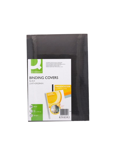 Tapa de encuadernacion q-connect carton din a4 negro simil piel 250 gr caja de 100 unidades