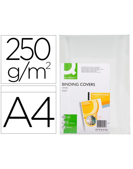 Tapa de encuadernacion q-connect carton din a4 blanco brillante 250 gr caja de 100 unidades