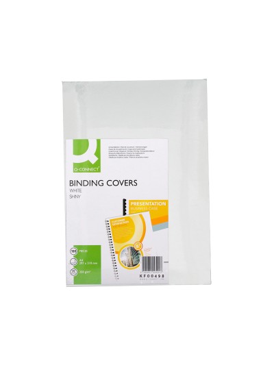 Tapa de encuadernacion q-connect carton din a4 blanco brillante 250 gr caja de 100 unidades