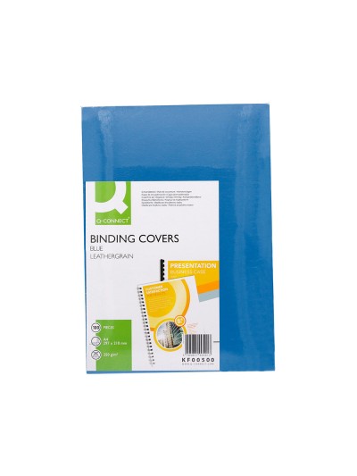 Tapa de encuadernacion q-connect carton din a4 azul simil piel 250 gr caja de 100 unidades