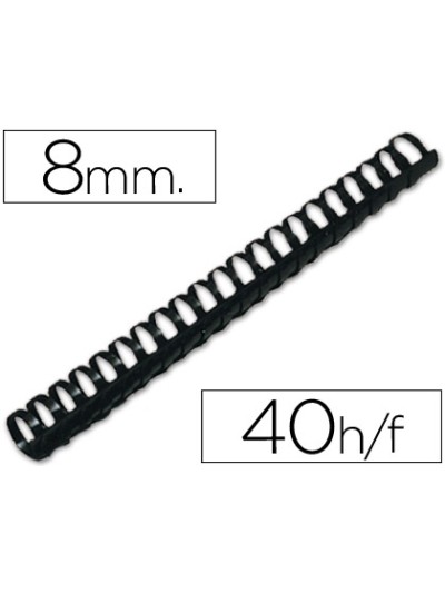 Canutillo q-connect redondo 8 mm plastico negro capacidad 40 hojas caja de 100 unidades