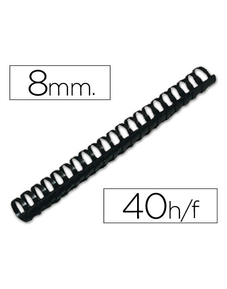 Canutillo q-connect redondo 8 mm plastico negro capacidad 40 hojas caja de 100 unidades