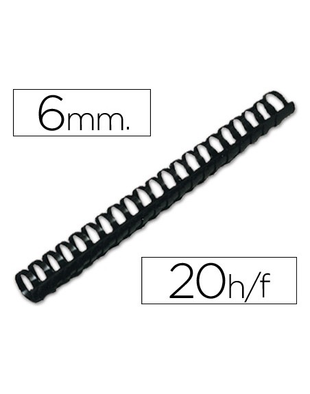 Canutillo q-connect redondo 6 mm plastico negro capacidad 20 hojas caja de 100 unidades