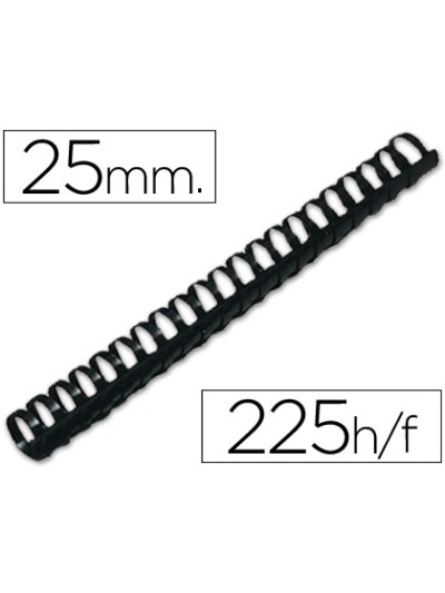 Canutillo q-connect redondo 25 mm plastico negro capacidad 225 hojas caja de 50 unidades