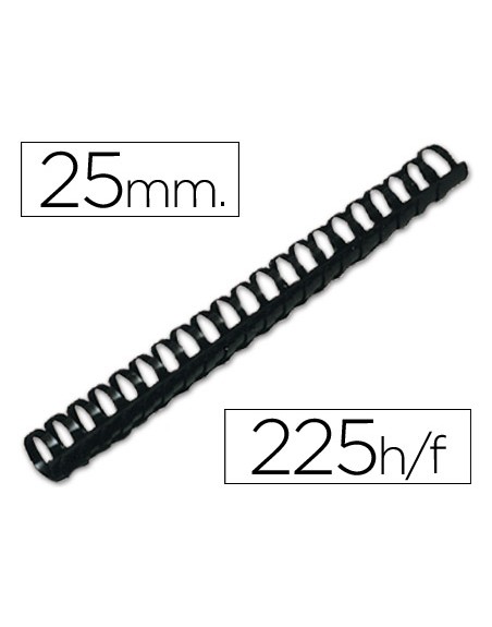Canutillo q-connect redondo 25 mm plastico negro capacidad 225 hojas caja de 50 unidades