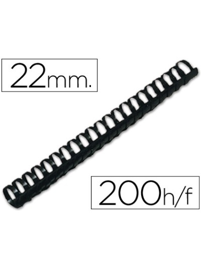 Canutillo q-connect redondo 22 mm plastico negro capacidad 200 hojas caja de 50 unidades