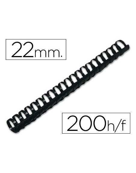 Canutillo q-connect redondo 22 mm plastico negro capacidad 200 hojas caja de 50 unidades