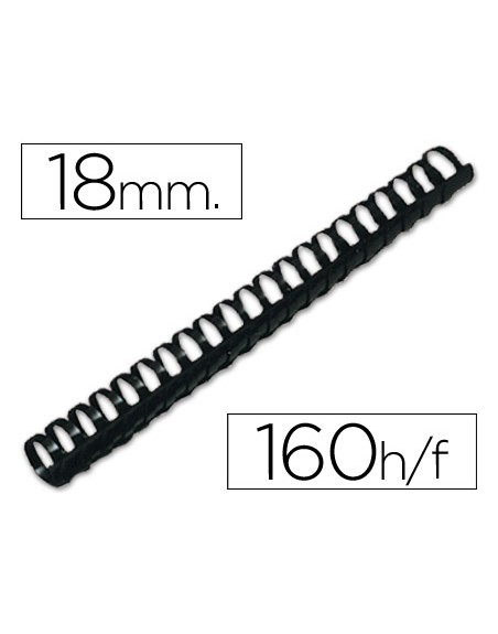 Canutillo q-connect redondo 18 mm plastico negro capacidad 160 hojas caja de 50 unidades