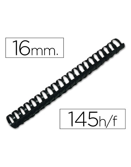 Canutillo q-connect redondo 16 mm plastico negro capacidad 145 hojas caja de 50 unidades