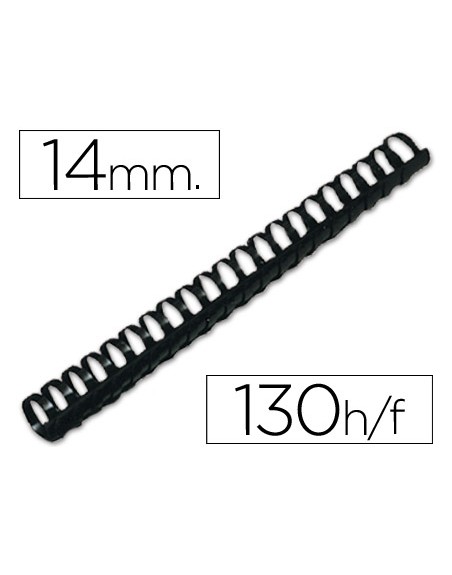 Canutillo q-connect redondo 14 mm plastico negro capacidad 130 hojas caja de 100 unidades