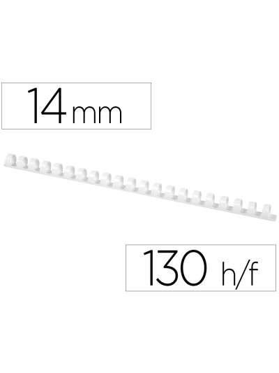 Canutillo q-connect redondo 14 mm plastico blanco capacidad 130 hojas caja de 100 unidades