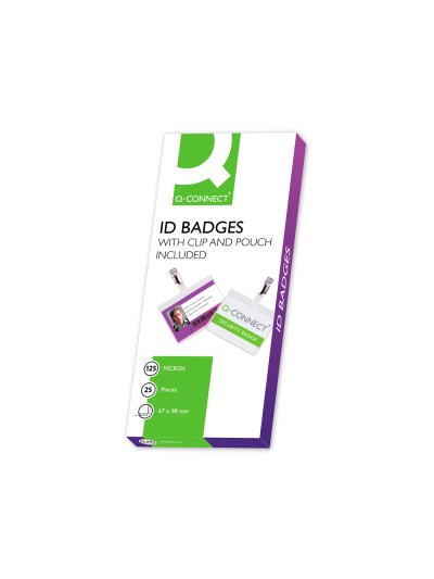 Bolsa de plastificar q-connect 67x98 mm 125 mc con clip para tarjetas de visita caja de 25 unidades