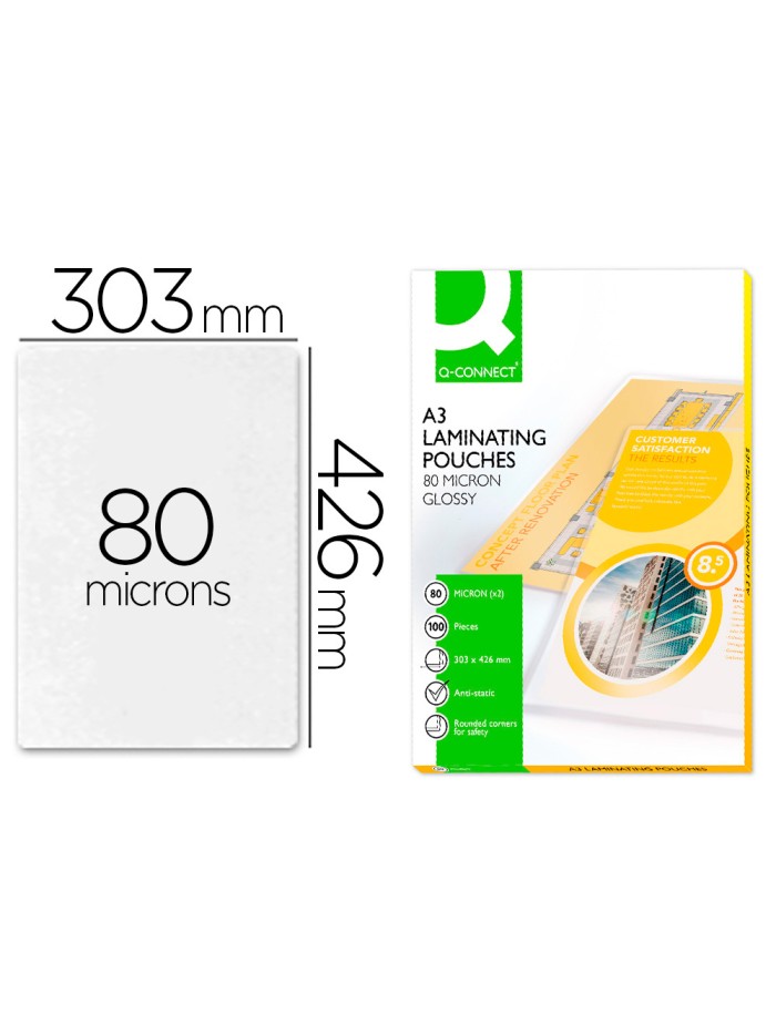Bolsa de plastificar q-connect 303 x 426 mm 80 mc din a3 caja de 100 unidades Bolsa de plastificar q-connect 303 x 426 mm 80 mc din a3 caja de 100 unidades
