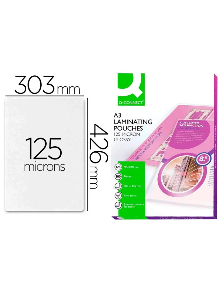 Bolsa de plastificar q-connect 303 x 426 mm 125 mc din a3 caja de 100 unidades Bolsa de plastificar q-connect 303 x 426 mm 125 mc din a3 caja de 100 unidades