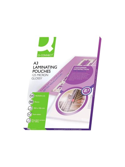 Bolsa de plastificar q-connect 303 x 426 mm 125 mc din a3 caja de 100 unidades