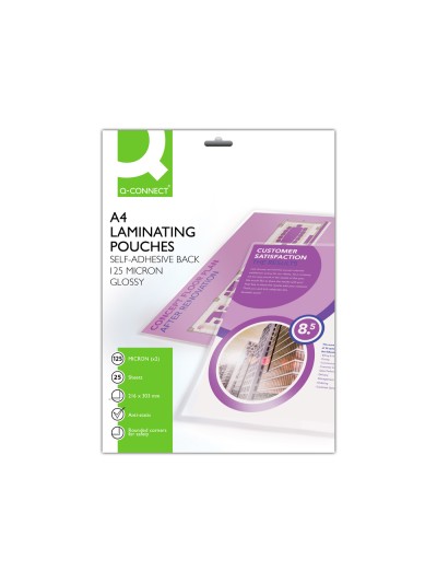 Bolsa de plastificar q-connect 303 x 216 mm 125 mc din a4 autoadhesivas caja de 25 unidades