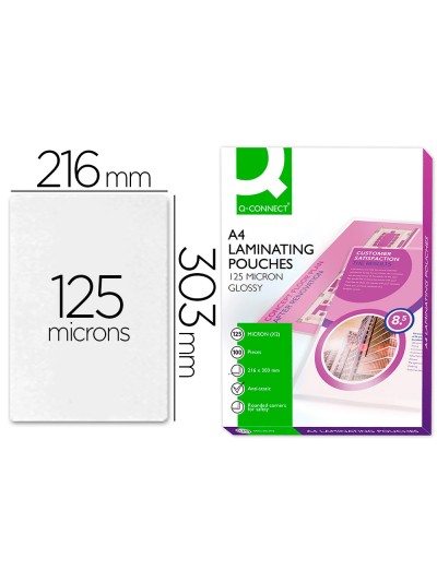 Bolsa de plastificar q-connect 303 x 216 mm 125 mc din a4 a caja de 100 unidades