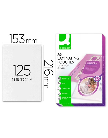 Bolsa de plastificar q-connect 153 x 216 mm 125 mc din a5 a caja de 100 unidades