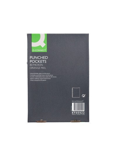 Funda multitaladro q-connect din a4 50 mc cristal caja de 100 unidades