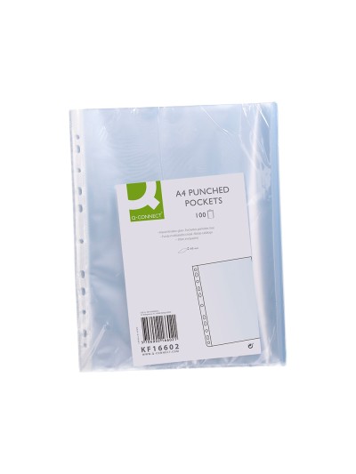 Funda multitaladro q-connect din a4 100 mc cristal bolsa de 100 unidades