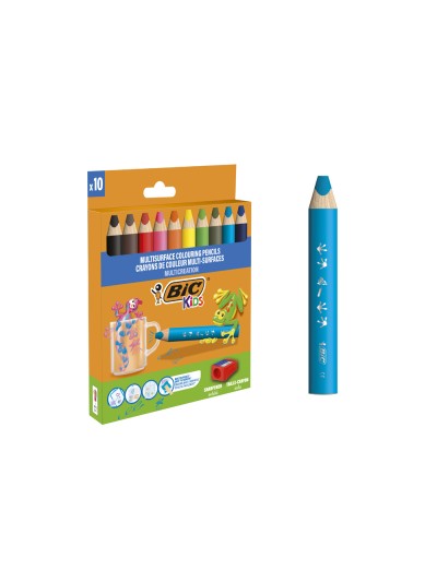 Lapices de colores bic multisuperficies triangulares mina borrable caja de 10 unidades colores surtidos +