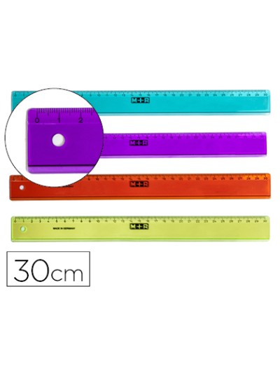 Regla m+r 30 cm plastico graduada y biselada colores surtidos