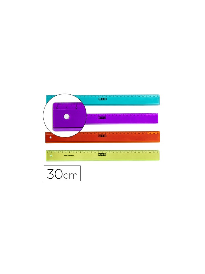 Regla m+r 30 cm plastico graduada y biselada colores surtidos Regla m+r 30 cm plastico graduada y biselada colores surtidos