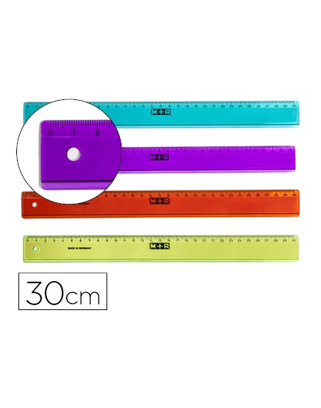 Regla m+r 30 cm plastico graduada y biselada colores surtidos