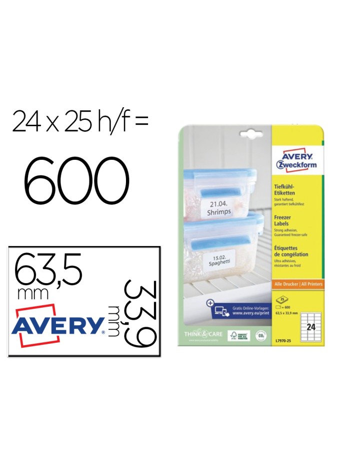Etiqueta adhesiva avery para congelador blanca 63,5x33,9 mm ink-jet laser fotocopiadorapack de 600 unidades Etiqueta adhesiva avery para congelador blanca 63,5x33,9 mm ink-jet laser fotocopiadorapack de 600 unidades