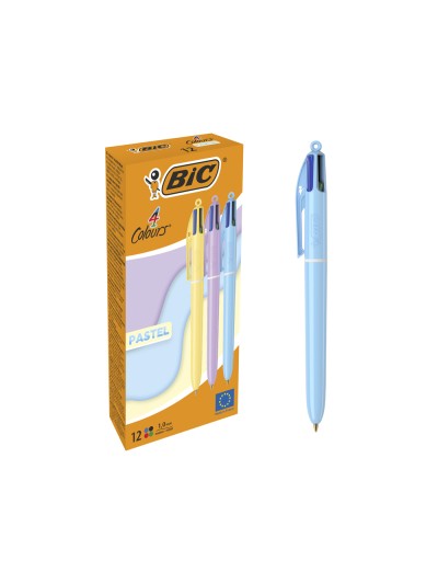 Boligrafo bic cuatro colores pastel punta de 1 mm caja de 12 unidades colores surtidos