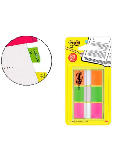 Banderitas separadoras post-it index 680 naranja lima y rosa dispensador funda 3x20