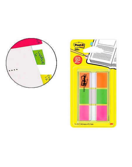 Banderitas separadoras post-it index 680 naranja lima y rosa dispensador funda 3x20