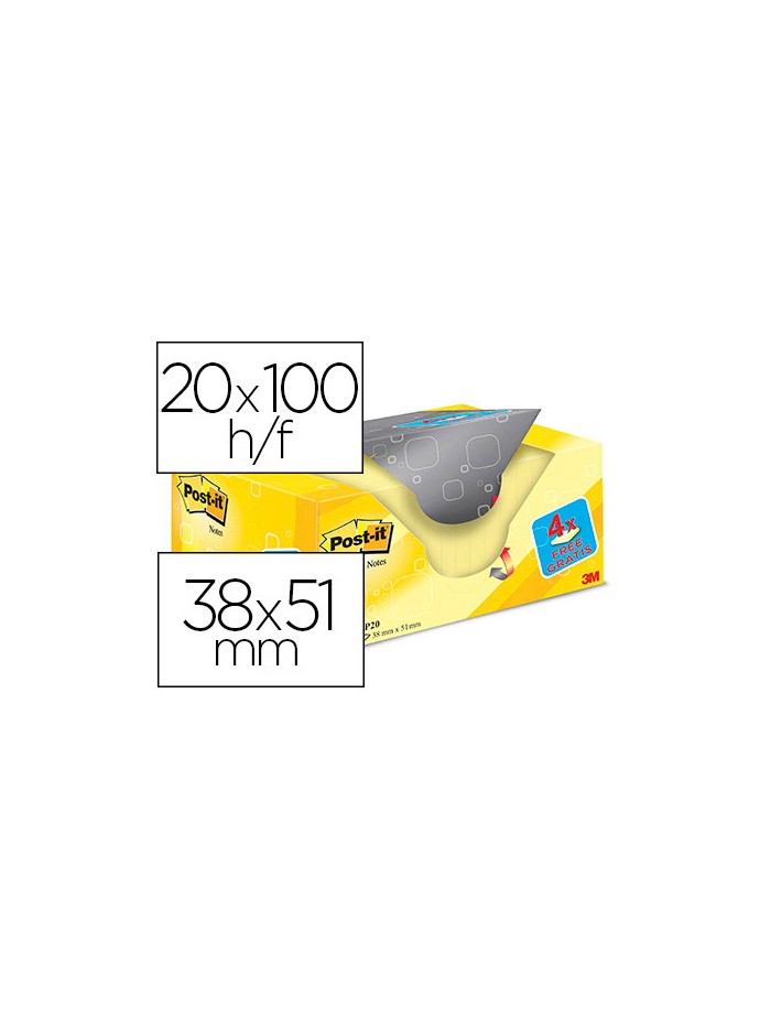 Bloc de notas adhesivas quita y pon post-it amarillo canario 38x51 mm pack promocional 16+4 gratis Bloc de notas adhesivas quita y pon post-it amarillo canario 38x51 mm pack promocional 16+4 gratis