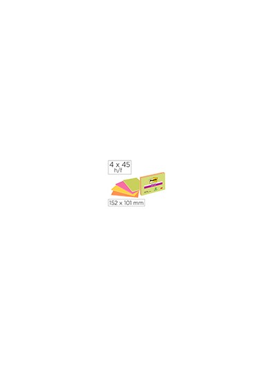 Bloc de notas adhesivas quita y pon post-it super sticky 152x101 mm con 45 hojas pack de 4 unidades colores neon
