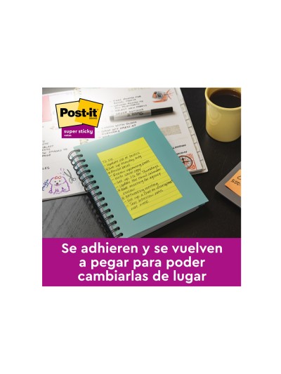 Bloc de notas adhesivas quita y pon post-it super sticky 152x101 mm con 45 hojas pack de 4 unidades colores neon