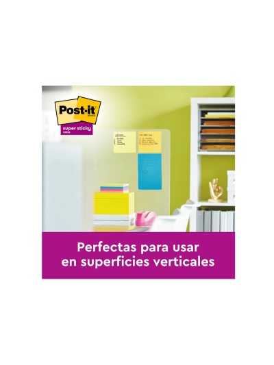 Bloc de notas adhesivas quita y pon post-it super sticky 152x101 mm con 45 hojas pack de 4 unidades colores neon
