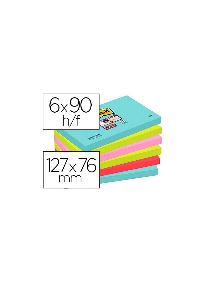 Bloc de notas adhesivas quita y pon post-it super sticky 76x127 mm con 90 hojas pack de 6 unidades colores miami Bloc de notas adhesivas quita y pon post-it super sticky 76x127 mm con 90 hojas pack de 6 unidades colores miami