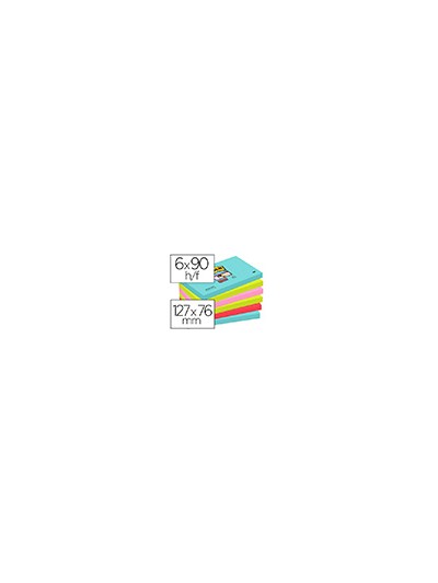 Bloc de notas adhesivas quita y pon post-it super sticky 76x127 mm con 90 hojas pack de 6 unidades colores miami