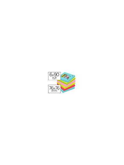 Bloc de notas adhesivas quita y pon post-it super sticky 76x76 mm con 90 hojas pack de 6 unidades colores miami