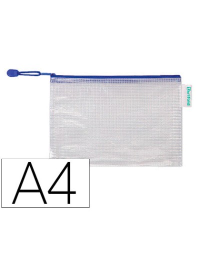 Bolsa multiusos tarifold pvc din a4 apertura superior con cremallera portaboligrafo y correa azul