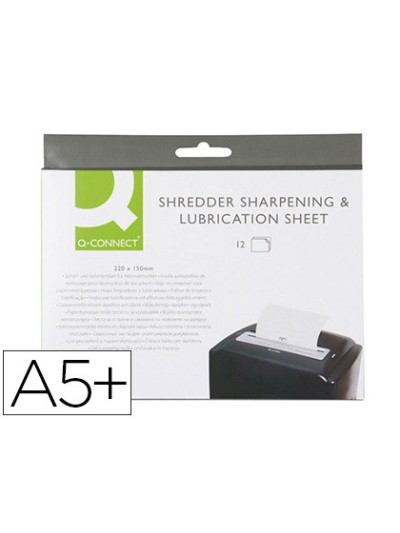 Hojas lubricantes y afiladoras q-connect para destructora paquete de 12 hojas tamaño 220x150 mm